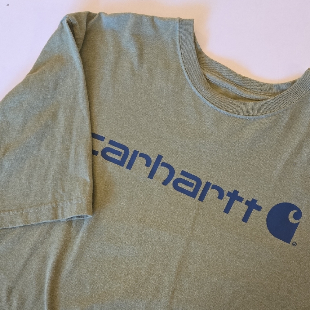 Carhartt Men's Extra Large Logo T-Shirt Green Short Sleeve Graphic Workwear Tee